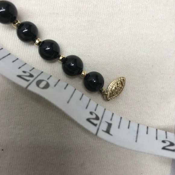 14K Gold and Onyx Genuine Beaded Necklace 21 in